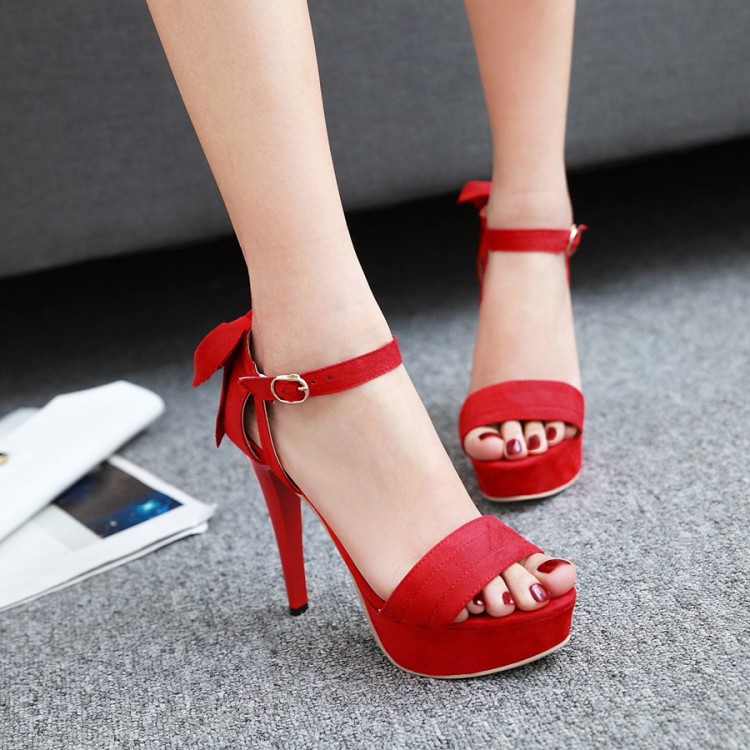 Elegant High Heel Peep Toe Ankle Strap Sandals with Bow and Platform - Image 3
