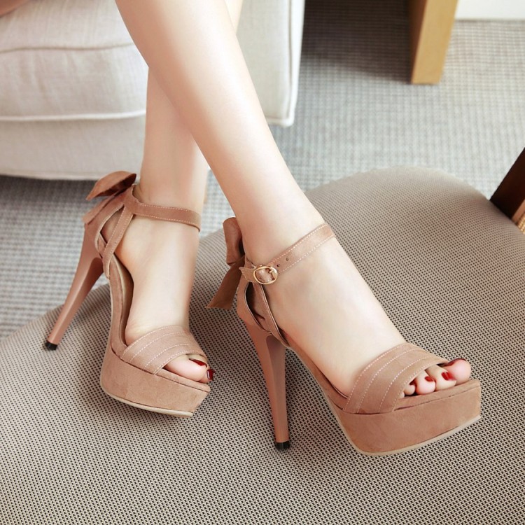 Elegant High Heel Peep Toe Ankle Strap Sandals with Bow and Platform - Image 4