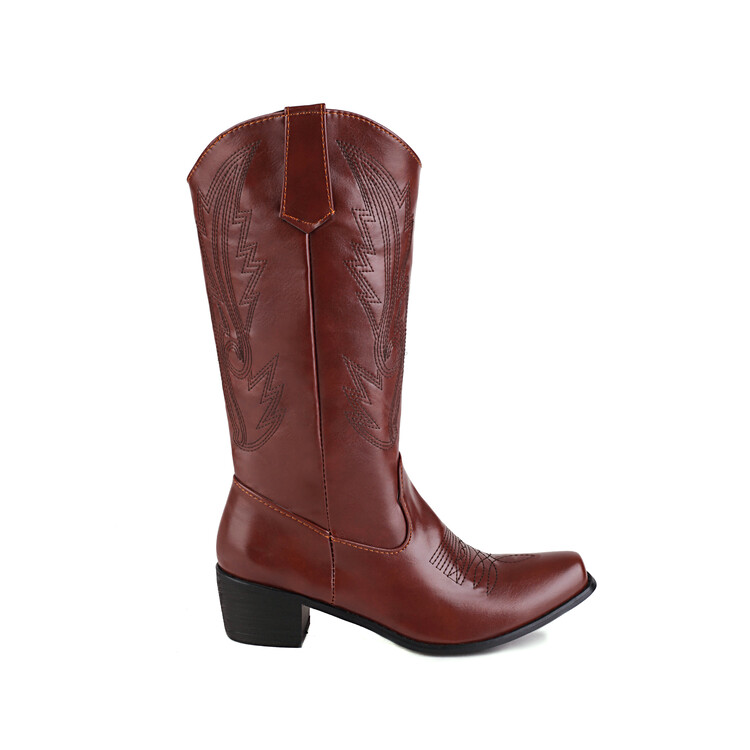 Punk Western Mid-Calf Boots with Chunky Heel