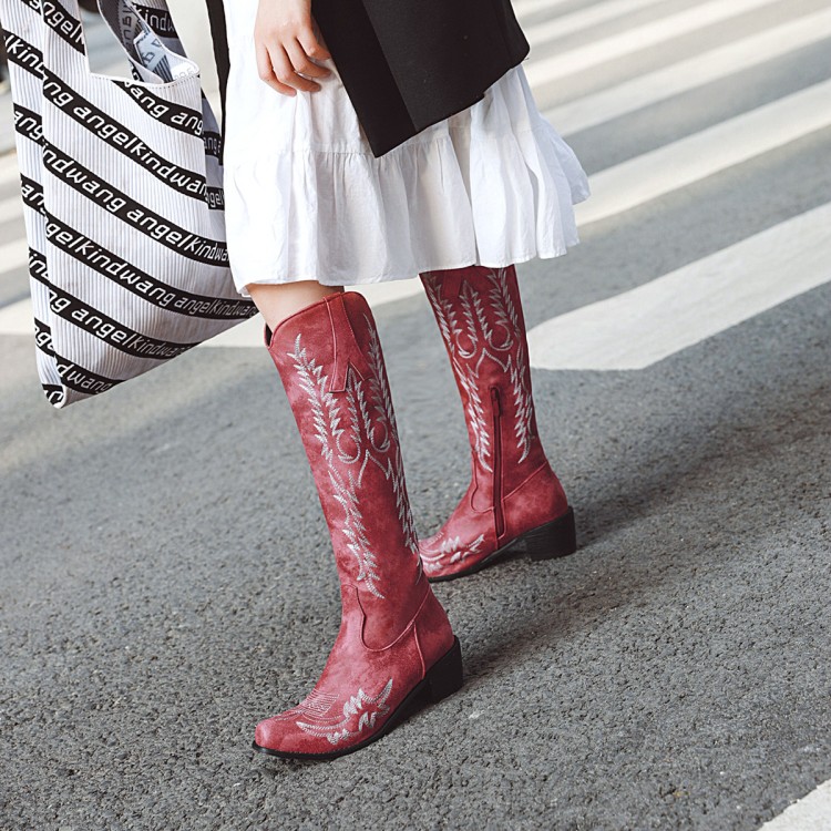 Women’s High Shaft Pointed Toe Chunky Heel Side Zip Fashion Boots – Style e.html