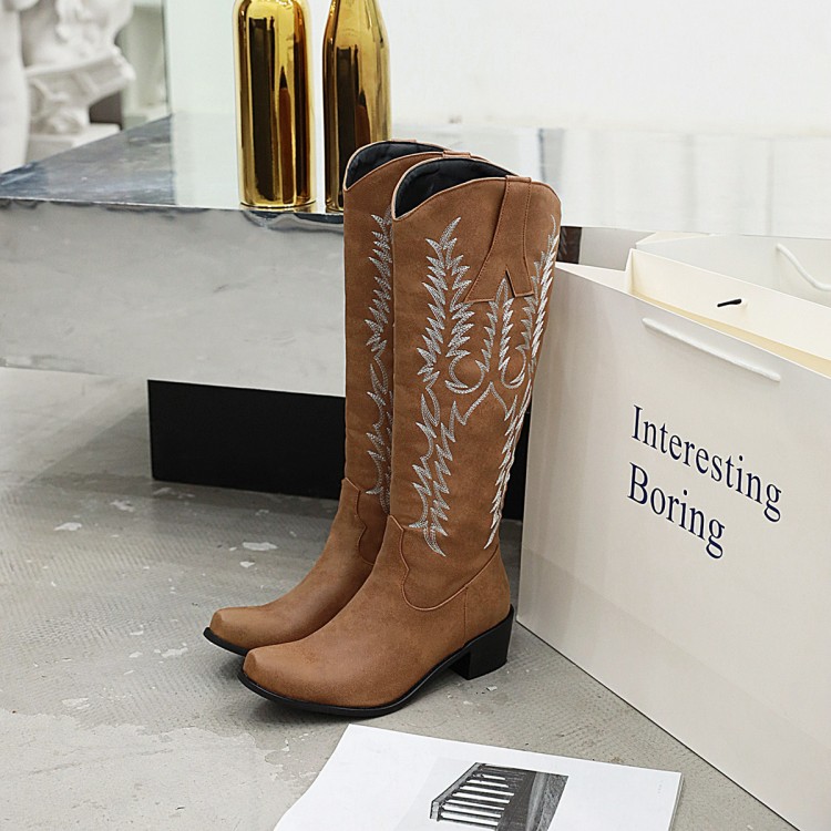 Women's High Shaft Pointed Toe Chunky Heel Side Zip Fashion Boots - Style e.html - Image 2