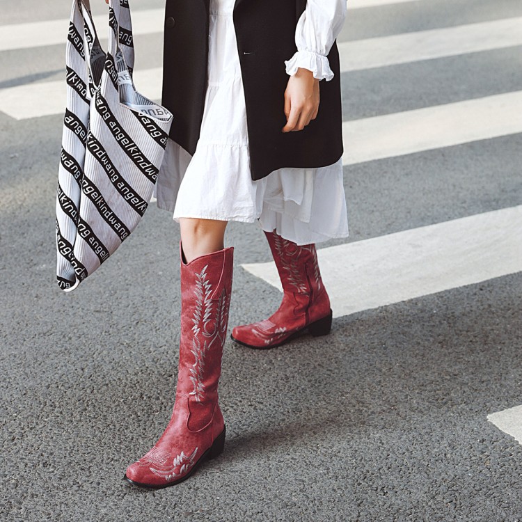 Women's High Shaft Pointed Toe Chunky Heel Side Zip Fashion Boots - Style e.html - Image 3