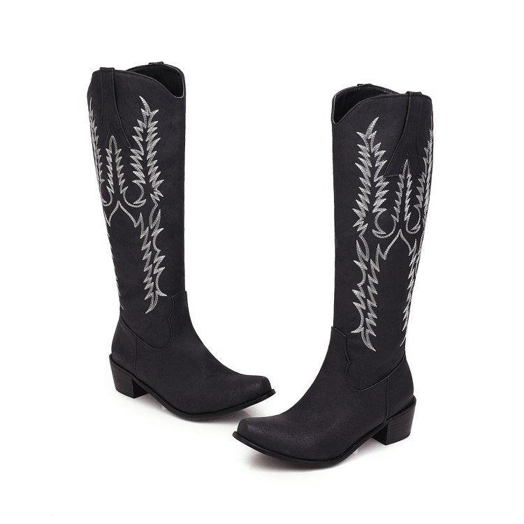 Women's High Shaft Pointed Toe Chunky Heel Side Zip Fashion Boots - Style e.html - Image 4