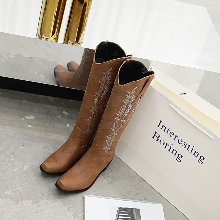 Women's High Shaft Pointed Toe Chunky Heel Side Zip Fashion Boots - Style e.html - Image 5