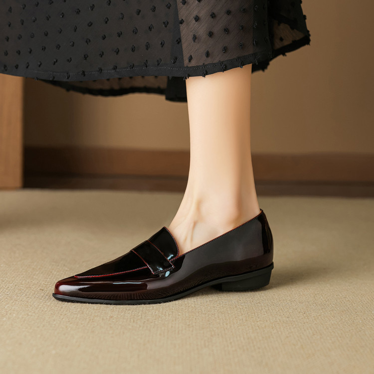 Women's Leather Loafers with Chunky Mid Heel and Pointed Toe - Style k.html - Image 2