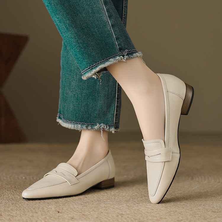 Women's Square Toe Chunky Heel Loafers in Top Grain Leather - Image 3