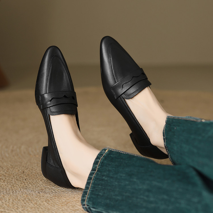 Women's Square Toe Chunky Heel Loafers in Top Grain Leather - Image 4
