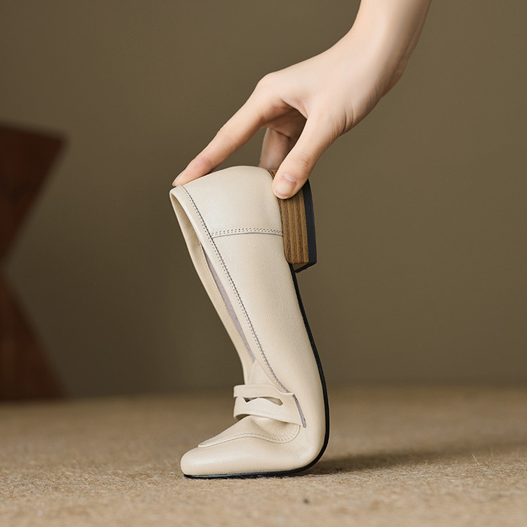 Women's Square Toe Chunky Heel Loafers in Top Grain Leather - Image 5
