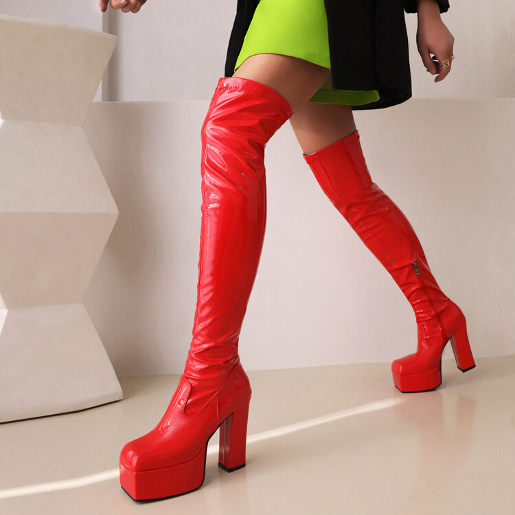Women’s Square Toe Chunky Heel Side Zip Riding Boots